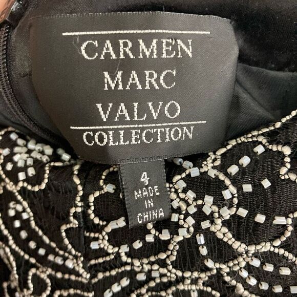 Carmen Marc Valvo 4 S Black White Beaded Pants Cropped Slim 1990s VTG Evening - Picture 7 of 7